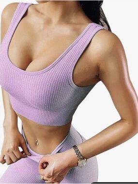 Two Piece Ribbed Exercise Outfit Pink